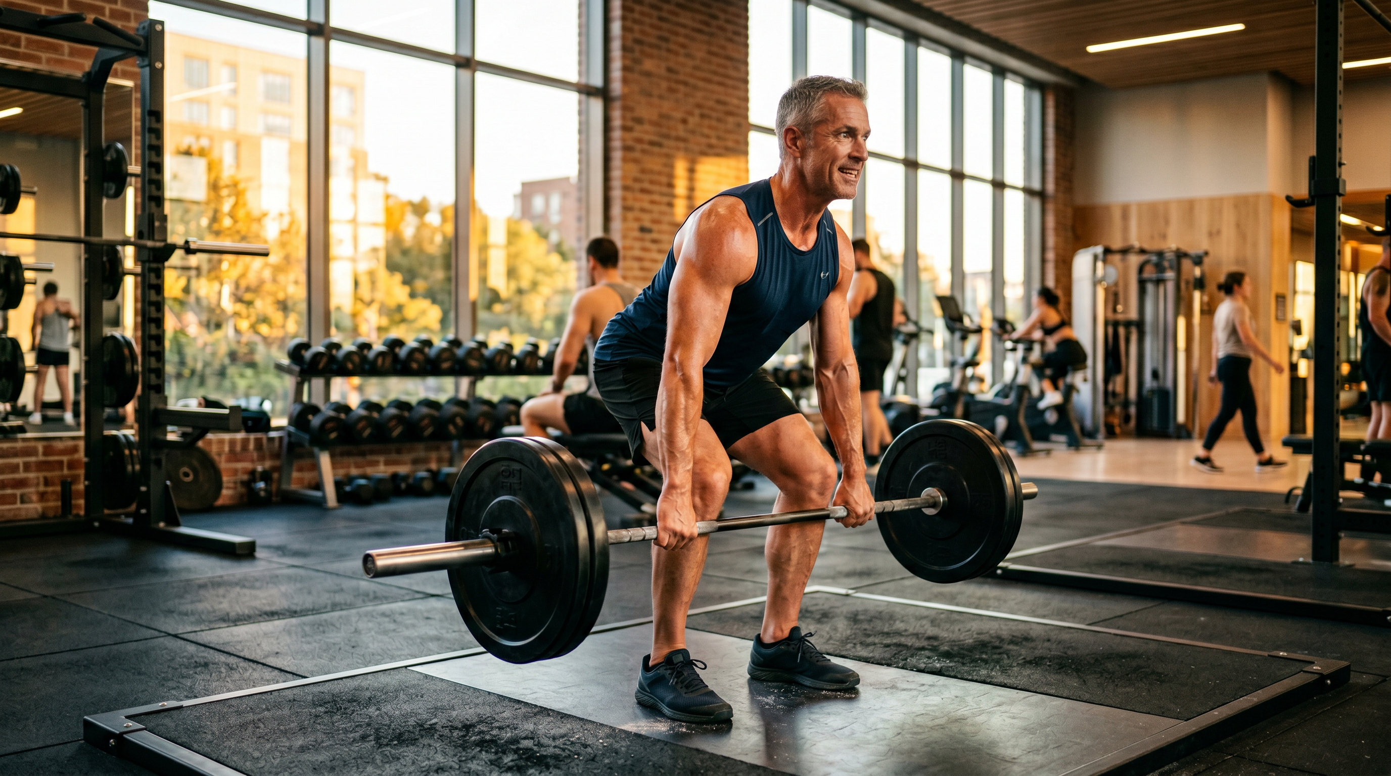 Athletic man training in a gym with energy and strength