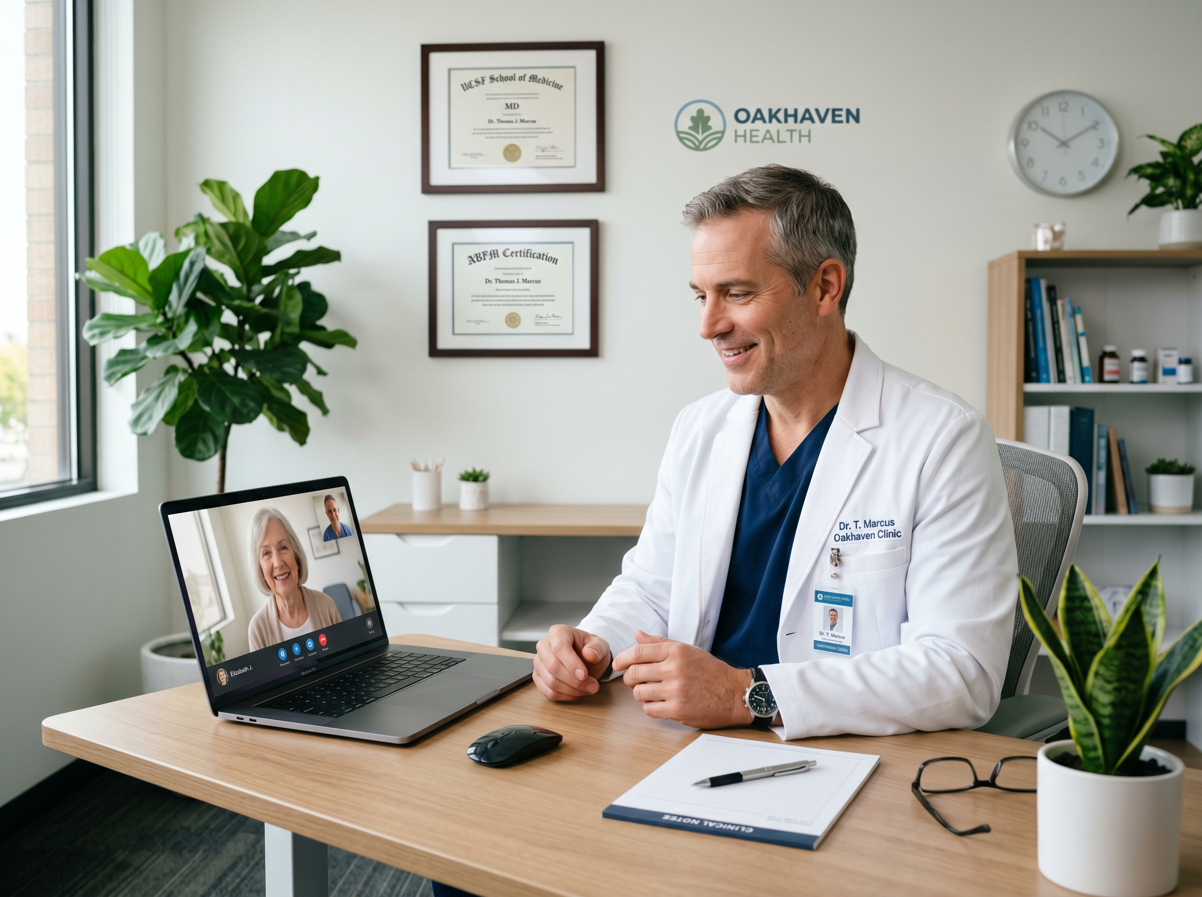 Doctor conducting telehealth video consultation