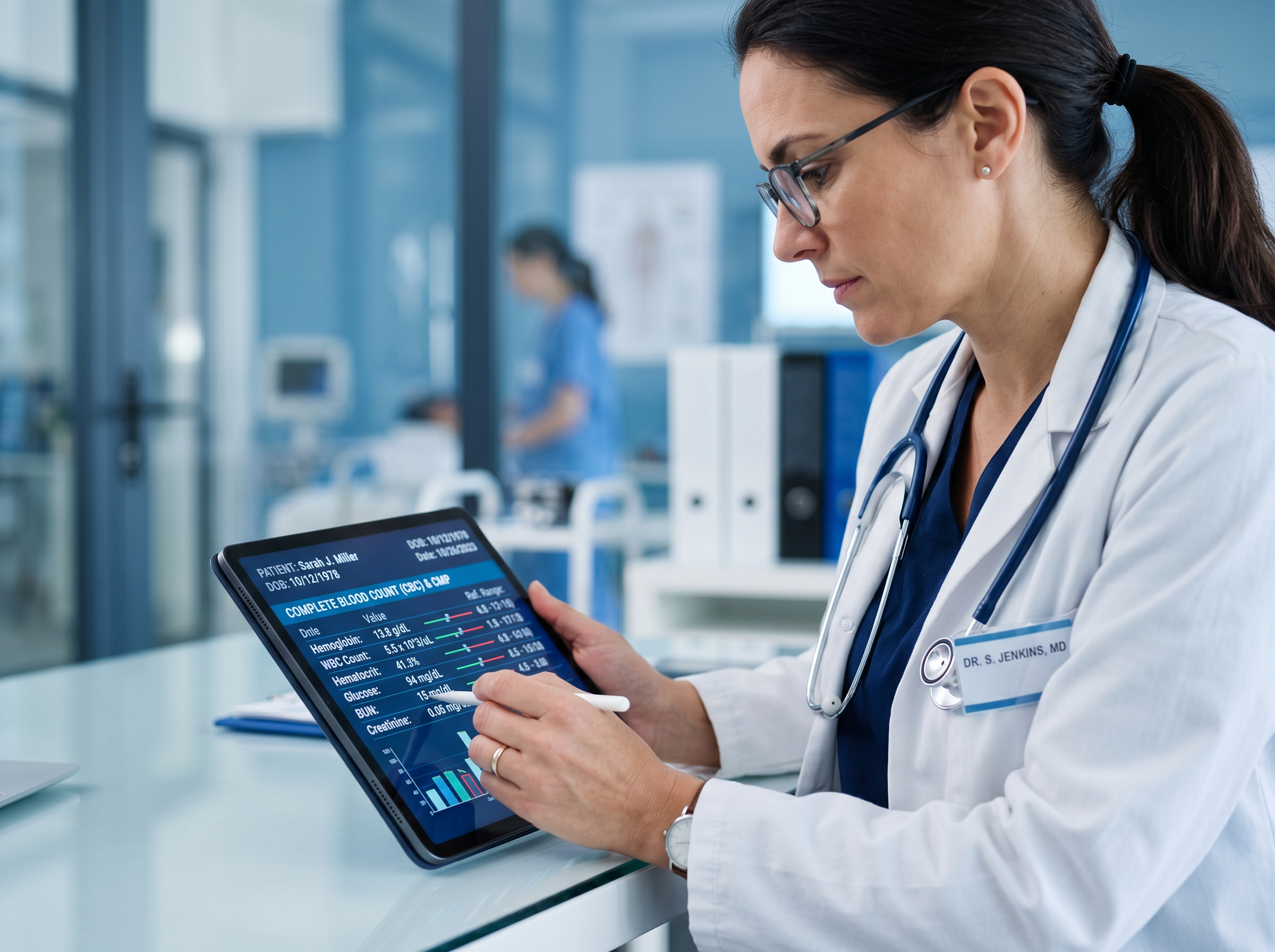 Doctor reviewing blood panel lab results
